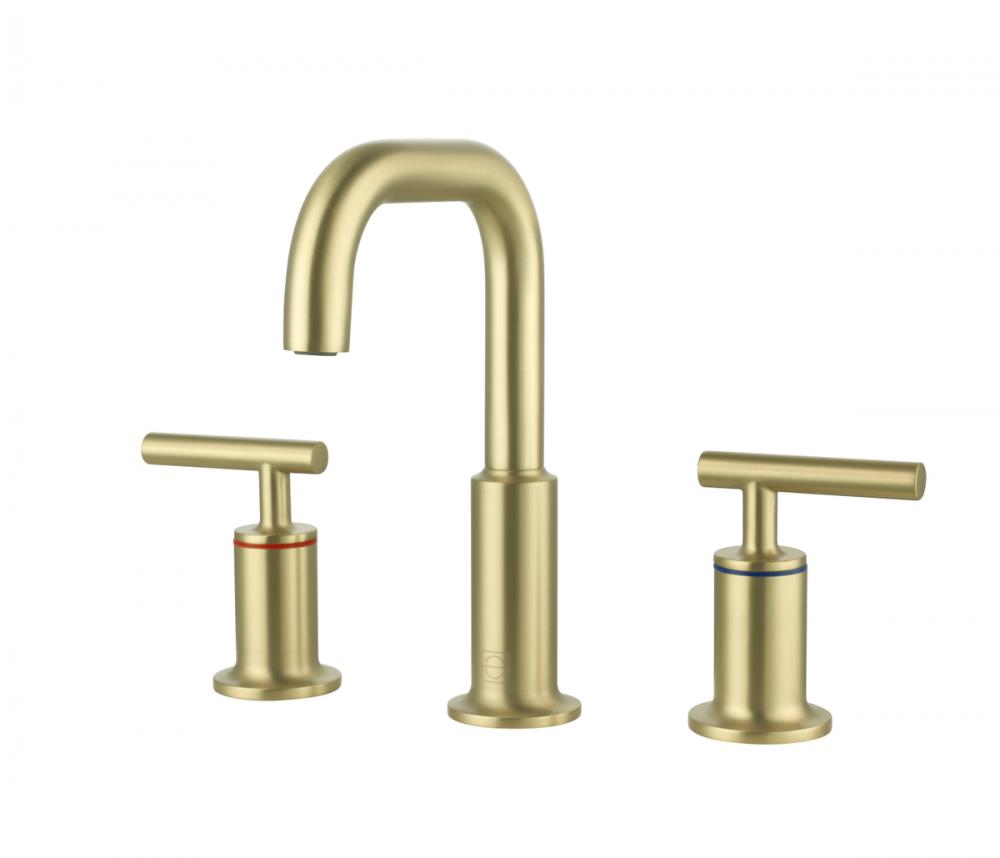 Tobias 8 Inch Widespread Double Handle Bathroom Faucet in Brushed Gold