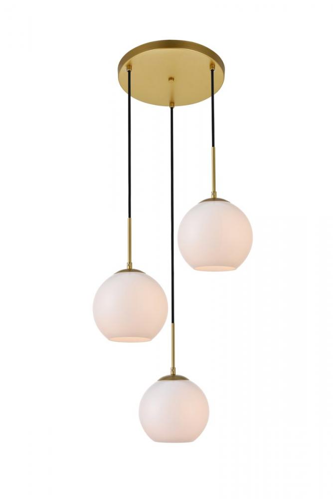 Baxter 3 Lights Brass Pendant with Frosted White Glass