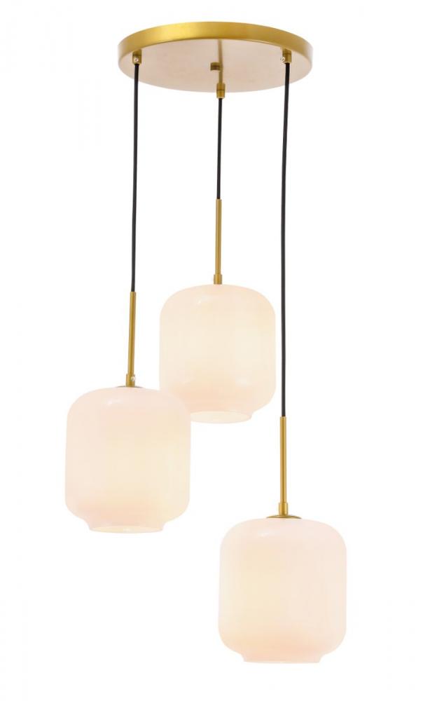 Collier 3 Light Brass and Frosted White Glass Pendant