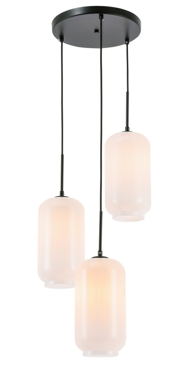 Collier 3 light Black and Frosted white glass pendant