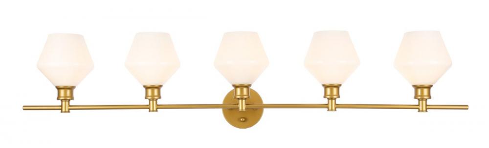 Gene 5 Light Brass and Frosted White Glass Wall Sconce