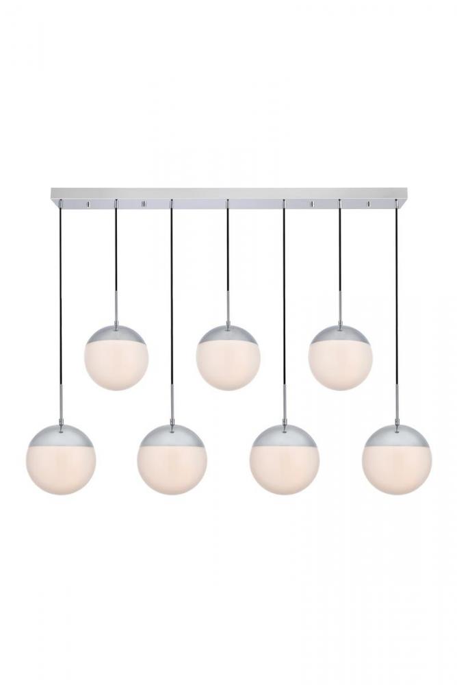 Eclipse 7 Lights Chrome Pendant with Frosted White Glass