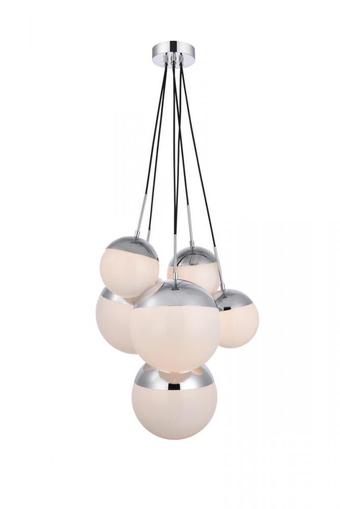 Eclipse 6 Lights Chrome Pendant with Frosted White Glass