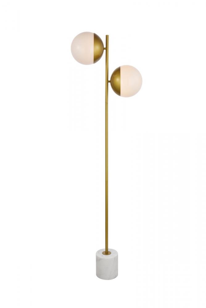 Eclipse 2 Lights Brass Floor Lamp with Frosted White Glass