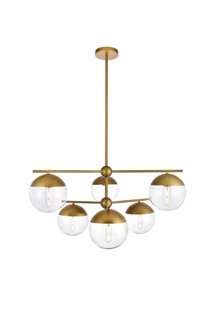 Eclipse 6 Lights Brass Pendant with Clear Glass