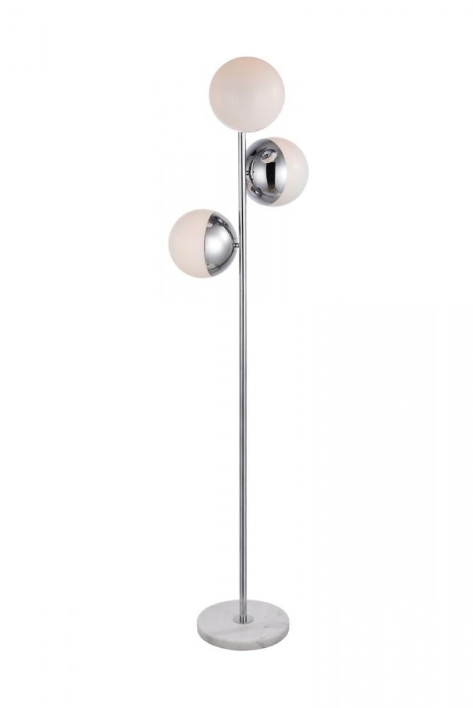 Eclipse 3 Lights Chrome Floor Lamp with Frosted White Glass