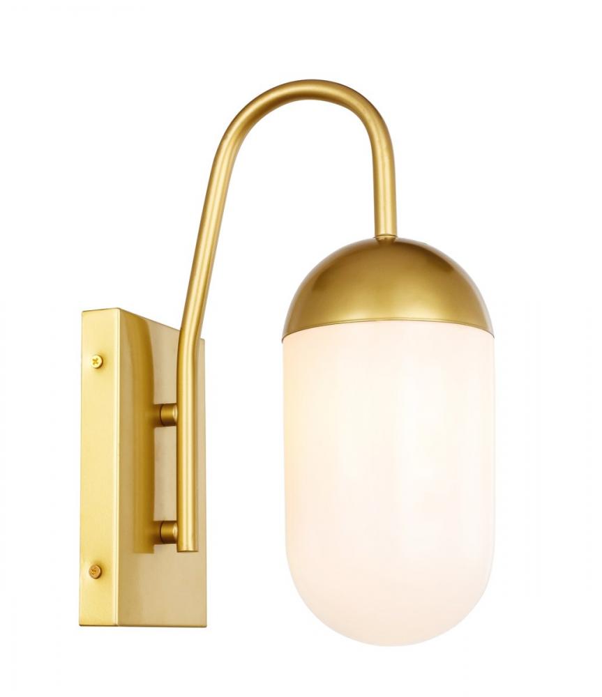 Kace 1 Light Brass and Frosted White Glass Wall Sconce