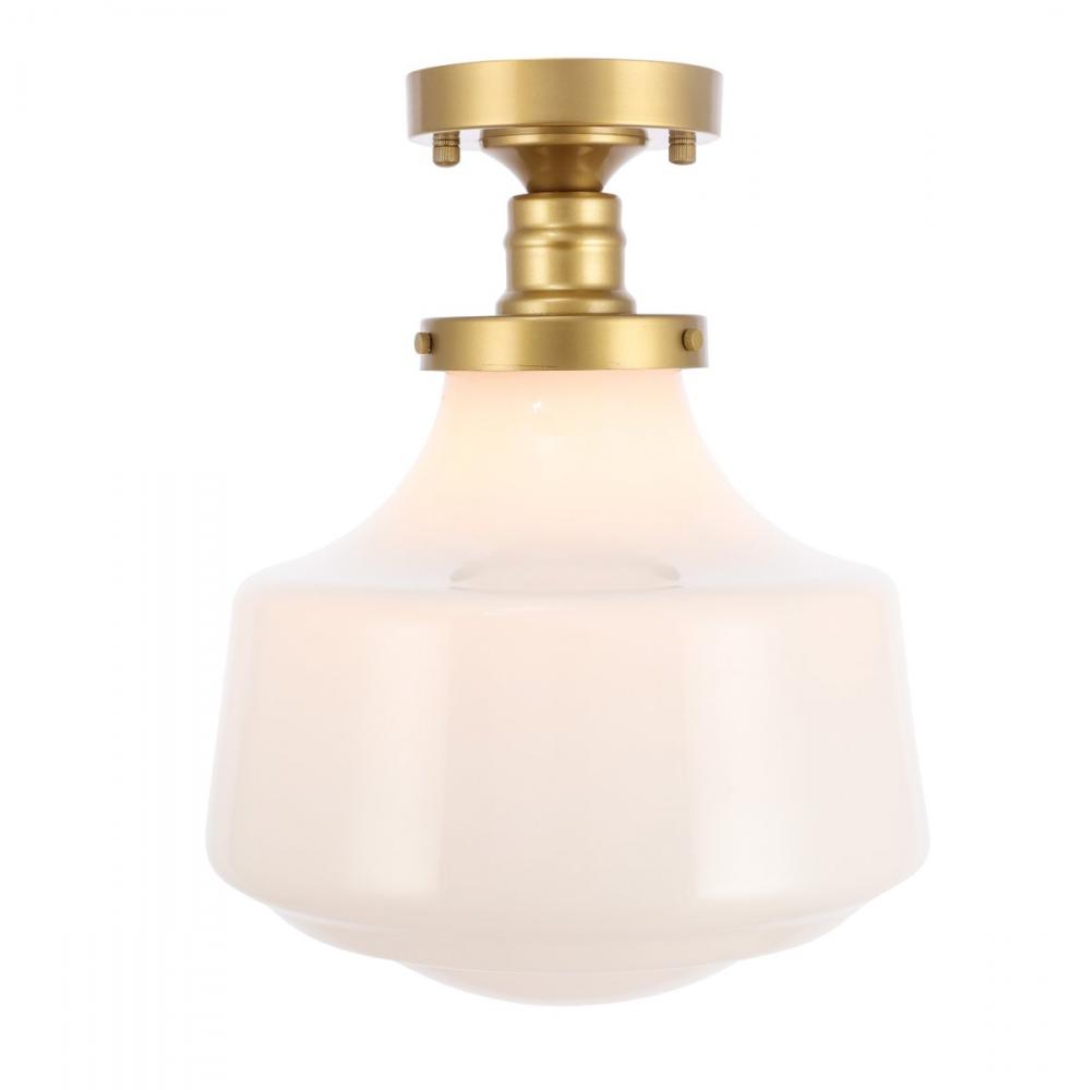 Lyle 1 Light Brass and Frosted White Glass Flush Mount