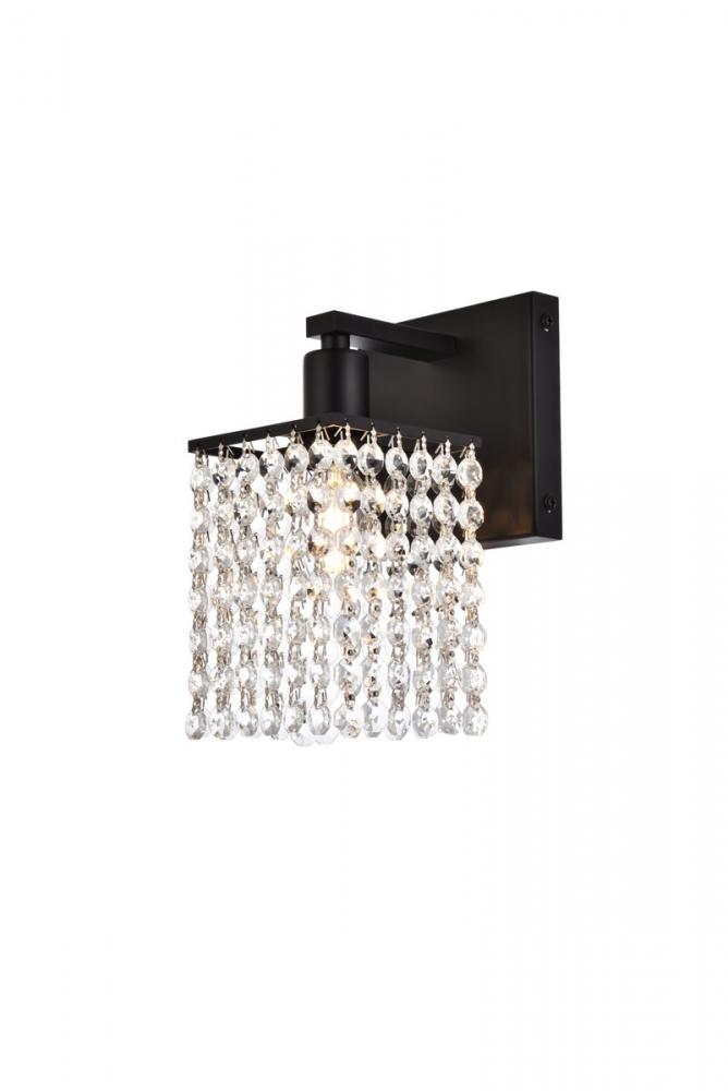 Phineas 1 Light Bath Sconce in Black with Clear Crystals
