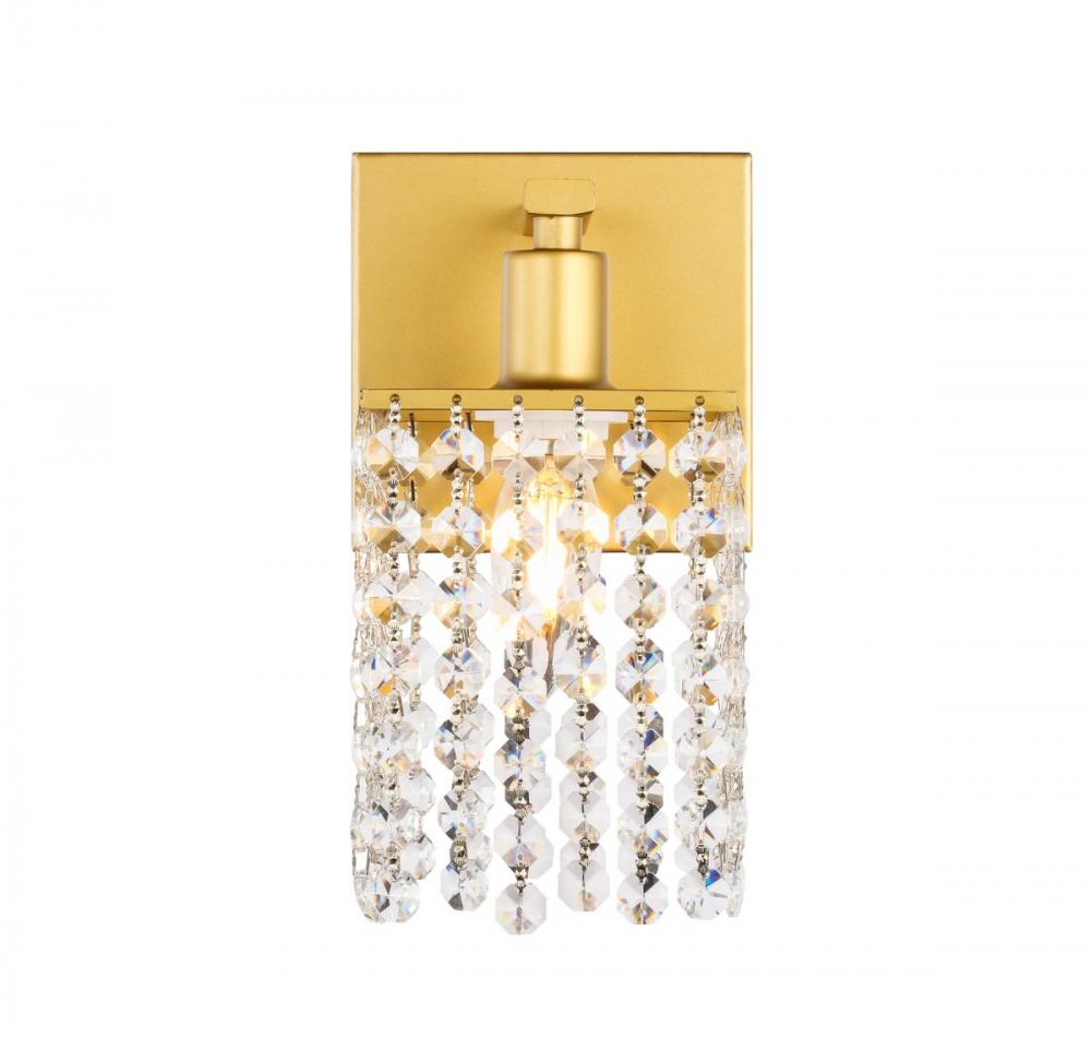 Phineas 1 Light Brass and Clear Crystals Wall Sconce