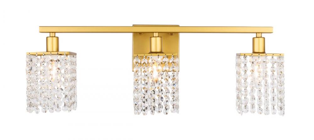 Phineas 3 Light Brass and Clear Crystals Wall Sconce