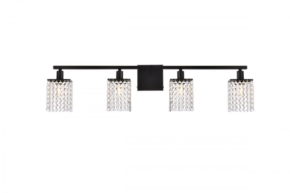 Phineas 4 Lights Bath Sconce in Black with Clear Crystals