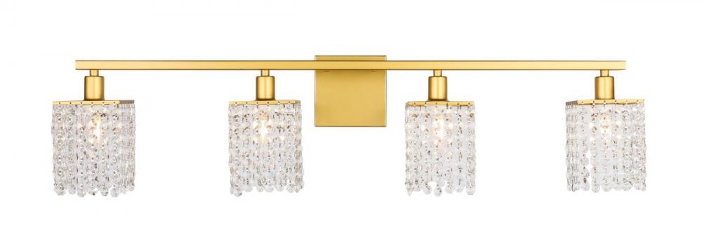Phineas 4 Light Brass and Clear Crystals Wall Sconce