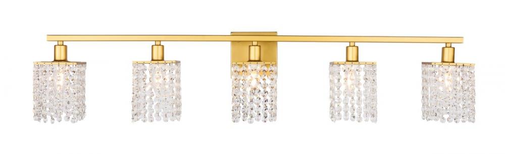 Phineas 5 Light Brass and Clear Crystals Wall Sconce