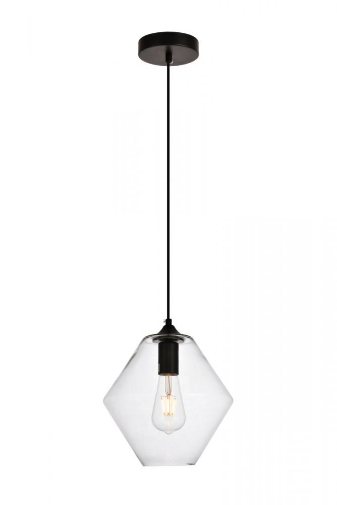 Placido Collection Pendant D9.4 H10.8 Lt:1 Black and Clear Finish