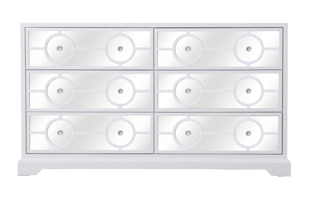 60 In. Mirrored Six Drawer Cabinet in White