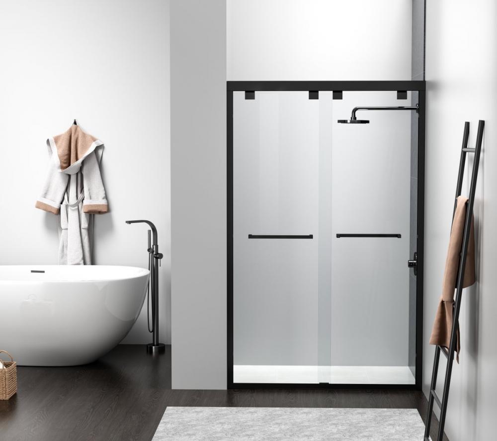 Semi-frameless Shower Door 48x76 Matte Black