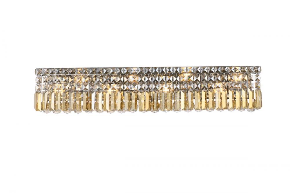 MaxIme 8 Light Chrome Wall Sconce Golden Teak (Smoky) Royal Cut Crystal