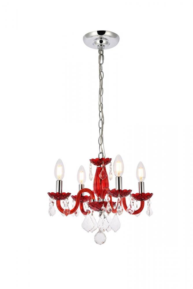 Rococo 4 Light Red Pendant Bordeaux(Red) Royal Cut Crystal