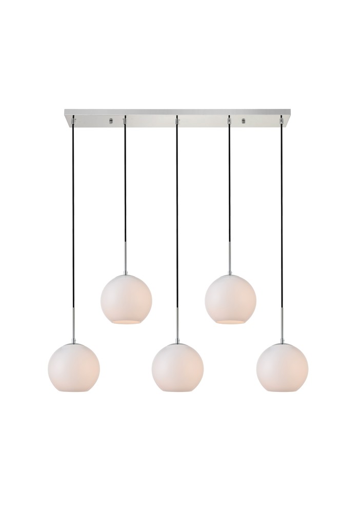 Baxter 5 Lights Chrome Pendant With Frosted White Glass
