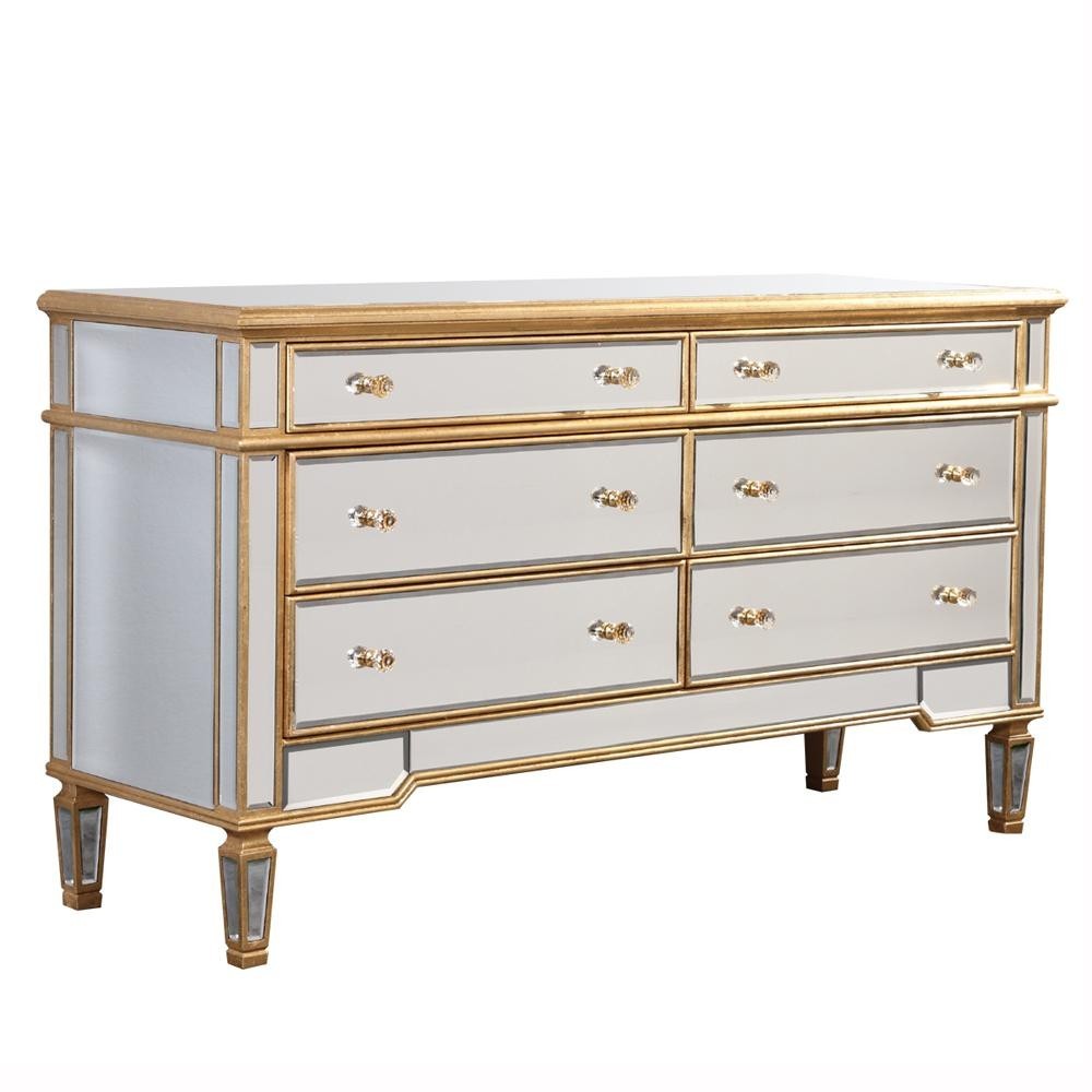 6 Drawers Dresser 60 in. x 20 in. x 34 in. in Gold Leaf