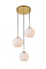 Elegant LD2209BR - Baxter 3 Lights Brass Pendant with Frosted White Glass
