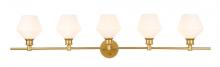 Elegant LD2325BR - Gene 5 Light Brass and Frosted White Glass Wall Sconce