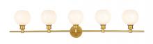 Elegant LD2327BR - Collier 5 Light Brass and Frosted White Glass Wall Sconce