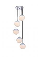 Elegant LD6076C - Eclipse 5 Lights Chrome Pendant with Frosted White Glass