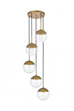 Elegant LD6079BR - Eclipse 5 Lights Brass Pendant with Clear Glass