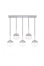 Elegant LD6083C - Eclipse 5 Lights Chrome Pendant with Clear Glass