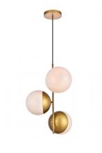 Elegant LD6126BR - Eclipse 3 Lights Brass Pendant with Frosted White Glass
