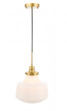 Elegant LD6263BR - Lyle 1 Light Brass and Frosted White Glass Pendant