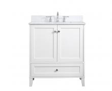 Elegant VF18030WH-BS - 30 Inch Single Bathroom Vanity in White with Backsplash