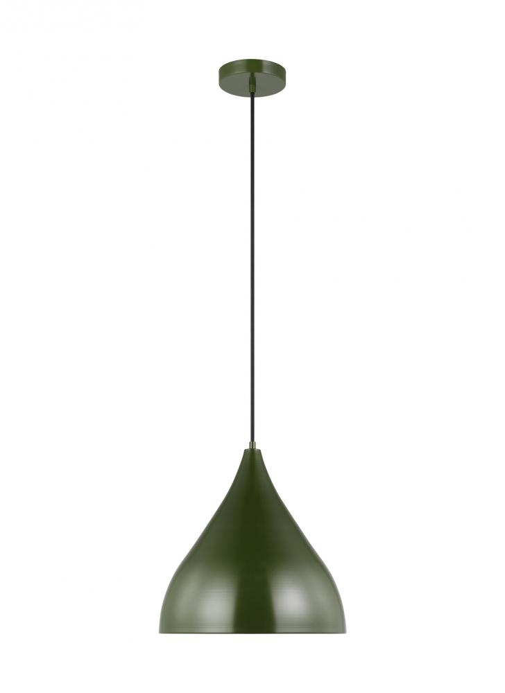 Oden modern mid-century 1-light indoor dimmable medium pendant in olive finish with olive finish sha