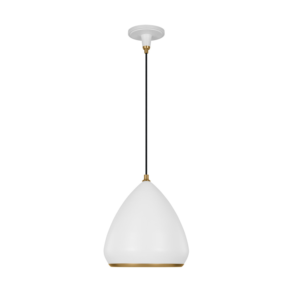 Clasica casual 1-light indoor dimmable medium ceiling hanging pendant in matte white finish with age