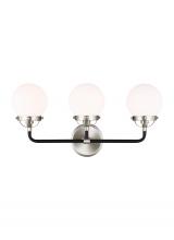 Visual Comfort & Co. Studio Collection 4487903-962 - Cafe mid-century modern 3-light indoor dimmable bath vanity wall sconce in brushed nickel silver fin