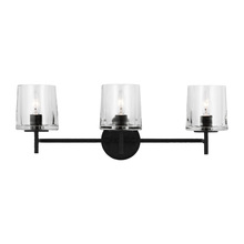 Visual Comfort & Co. Studio Collection EV1003AI - Marietta industrial indoor dimmable 3-light vanity in an aged iron finish with a clear glass shade