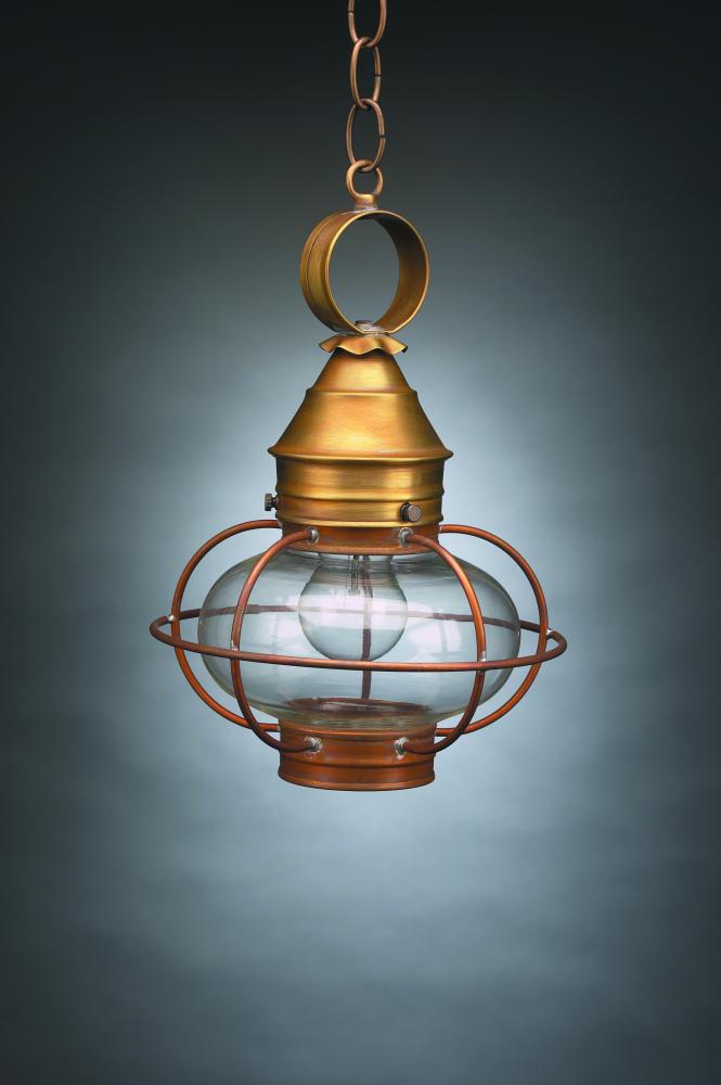 Caged Onion Hanging Antique Brass Medium Base Socket Clear Seedy Glass