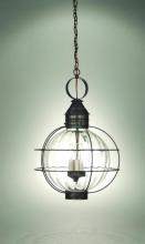 Northeast Lantern 2852-AC-LT3-CSG - Caged Round Hanging Antique Copper 3 Candelabra Sockets Clear Seedy Glass