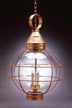 Northeast Lantern 2862-AC-LT3-CSG - Caged Round Hanging Antique Copper 3 Candelabra Sockets Clear Seedy Glass