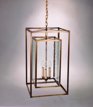 Northeast Lantern SS1424-AB-LT3-CSG - Square Hanging Inside Square Antique Brass 3 Candelabra Sockets Clear Seedy Glass