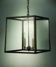 Northeast Lantern ST1415-AC-LT2-CSG - Square Trapezoid Hanging Antique Copper 2 Candelabra Sockets Clear Seedy Glass